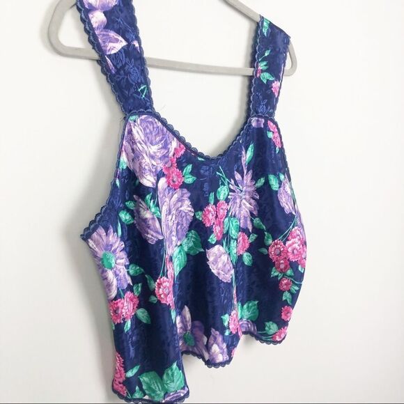 PINX | Vintage Floral Semi Cropped Tank Satin Silk Look XL - Picture 2 of 7